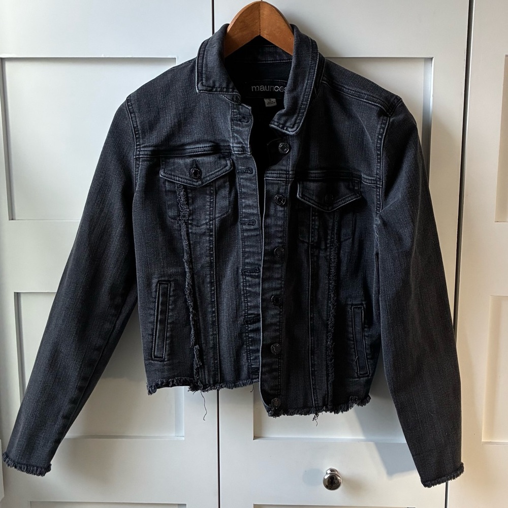 Maurices Black Distressed Denim Jacket